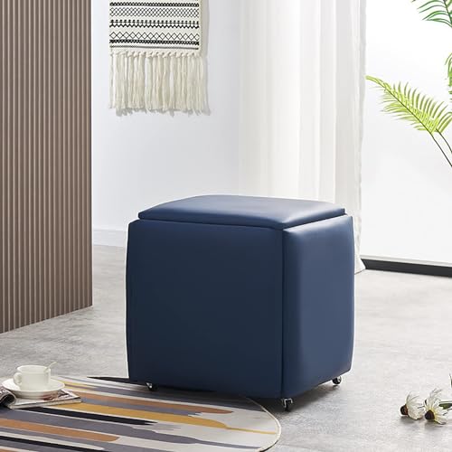 Silla cubo otomana anidada 5 en 1, taburetes apilables, banco cuadrado de cuero, taburete para pies con ruedas, dormitorio, sala de estar, comedor, fiestas al aire libre, organización, tocador