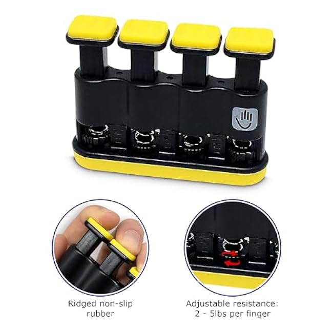 THE FINGER BLITZER - adjustable finger strength trainer and grip exerciser ¨C the ultimate lower resistance hand conditioning rehab and therapy device, practice aid and instrument warm-up tool