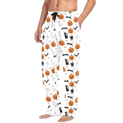 Halloween Stickers Men's Cotton Pajama Pants with Pockets and Drawstring Comfortable and Stylish,S4