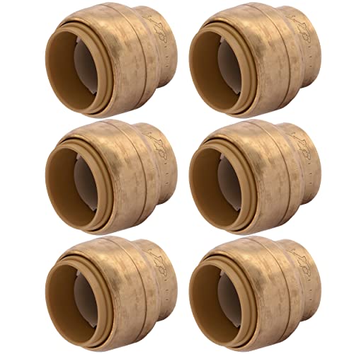 SharkBite 3/4 Inch Push Cap, Pack of 6, Push to Connect Brass Plumbing Fitting, PEX Pipe, Copper, CPVC, PE-RT, HDPE, U518LF