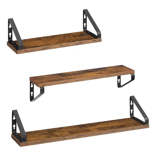 VASAGLE Estantes de Pared, Estantes Flotantes, Juego de 3, 2 Formas de Montaje, 40/50/60 cm, Estantes Decorativos, para Salón, Baño, Cocina, Marrón Rústico y Negro Mate LWS043K01