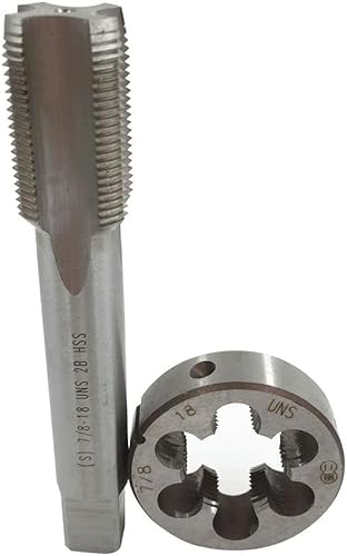 Hunricho 7/8”-16 7/8”-18 7/8”-20 7/8”-24 7/8”-27 7/8”-28 7/8”-32 UNS UN UNEF HSS Tap and Die Set，UNEF Machine Thread Tap and UNS Round Thread Die Right Hand (7/8”-18 UNS)