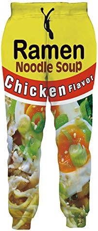 Unisex Joggers 3D Novelty Ramen Pants Noodle Soup Gym Jogging Trouser with Pocket