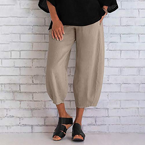 SHOPESSA Harem Sweatpants for Women Boho Cotton Linen Capri Pants Y2K Pocket Baggy Pants3