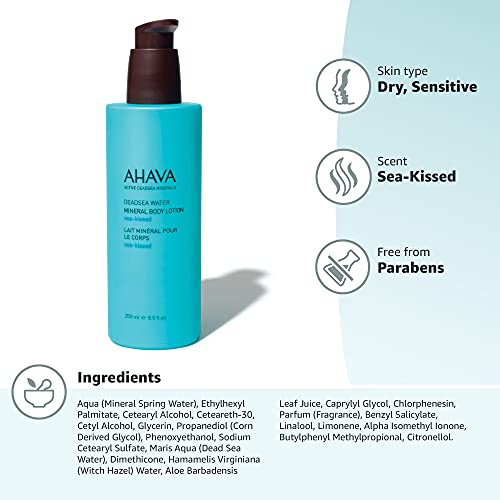 AHAVA Dead Sea Water Mineral Body Lotion, Sea-Kissed - Provides All Day Hydration, Helps Fight Dehydration, Refines Skin's Texture, Enriched with Exclusive Osmoter, Aloe Vera & Witch Hazel, 8.5 Fl.Oz
