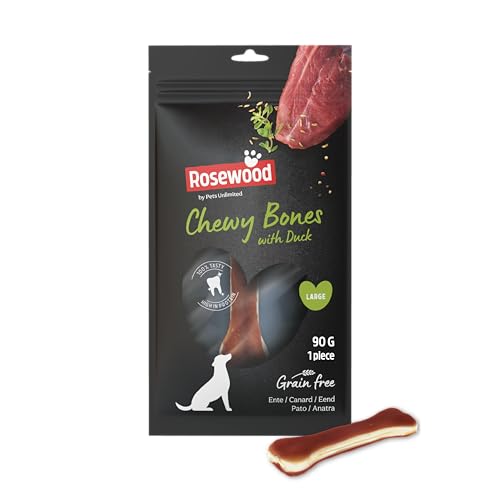 Rosewood Chewy Bones Canard Large – Gros os à mâcher pour Chien, Peau de bœuf et Canard, Aide aux Soins dentaires, Riche en protéines, sans céréales, sans additifs artificiels, 90 g