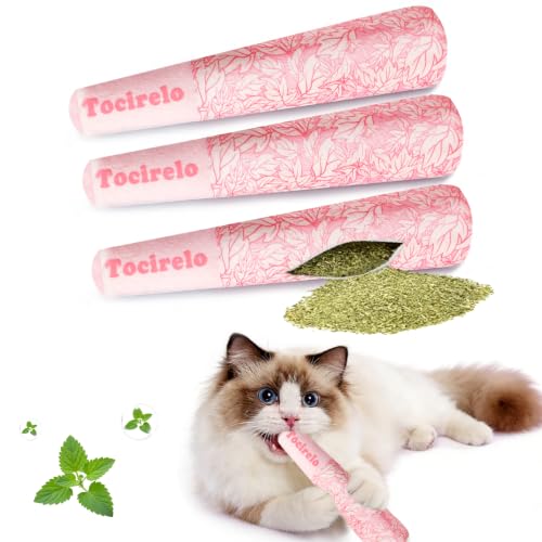 Tocirelo Catnip Toys for Cats Bite-Resistant - 3Pack Funny Pink Cat Nip Toys with 100% Pure 45000mg Organic Catnip Safe Kitten Teething Kicker Toys for Indoor Cats Soft Plush Cat Chews 5.9inch
