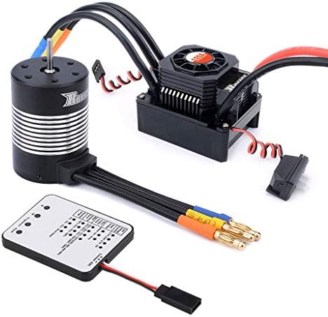 Jrelecs 3650 5900KV Sensorless Brushless Motor 120A Brushless ESC & Program Card Waterproof Motor ESC Combo 3.175mm Shaft for 1/10 RC Car Truck