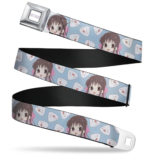Crunchyroll Belt, Seatbelt Buckle Belt, Fruits Basket Chibi Tohru Honda and Rice Ball Light Blue, Youth 20 to 36 Inches