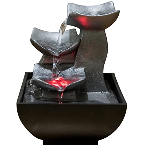 Zen'Light - Fontaine d’Intérieur Boro Cascade Zen Relaxante avec Lumière LED Coloré - Décoration Salon, Chambre, Bureau Idéal Méditation et Détente - Fontaine de Table Circuit Fermé - H 18cm - Argent