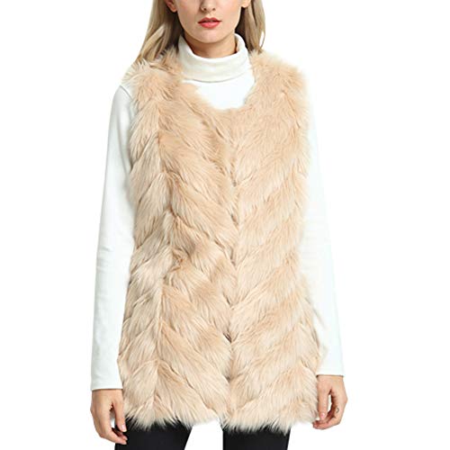 YIDUODE Faux Fur Vest Coat, Womens Fashion Sleeveless Collarless Fluffy Comfort Cozy Long Fur Vest Coat, Plus Size Faux Fur Vest for Women Waistcoat Sleeveless Jacket Gift for Ladies, Beige XL