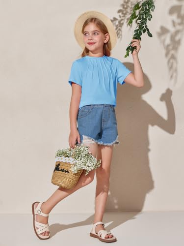 Image of Haloumoning Girls Pleated T Shirts Kids Summer Short Sleeve Fashion Tops Tees 5-14 Years