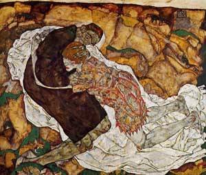 Peinture à l'huile haut de gamme Egon Schiele La Mort et la Femme toile de maître 91x122cm