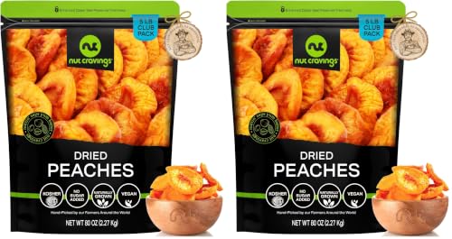 Image of NUT CRAVINGS - Dried California Peaches, No Sugar Added, Unsweetened (80oz, 5 LB) Sweet Healthy Snack, Vegan, Kosher, Resealable Bag (Pack of 2)