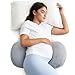 momcozy W Shaped Pregnancy Pillow - Adjustable Velcro, Portable Maternity Pillow for Side Sleeping, Belly Back Hip Support for Pregnant Women, Air Layer Washable Cover, Gray