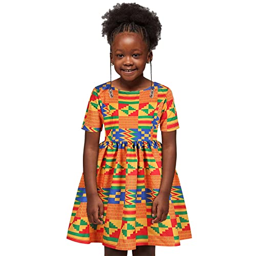 Cute Kids Girls African Ankara Dress Toddler Traditional Style Print Dresses Casual Short Sleeve Dress 1~6 Years2