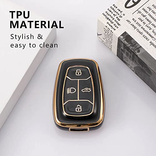 Image of Keyzone TPU Car Key Cover Compatible for: Nexon, Harrier, Tigor BS6, Tigor EV, Safari 2021, Altroz, Safari Gold, Gravitas, Punch Smart Key (Gold Black)