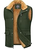 MAGCOMSEN Men's Sleeveless Jacket Body Warmers Gilet Jacket Coat Vest Windproof Outdoor Winter Warm Jacket Coat with Fleece Lined Classic Stand Collar Gilets with Pockets, Army Green