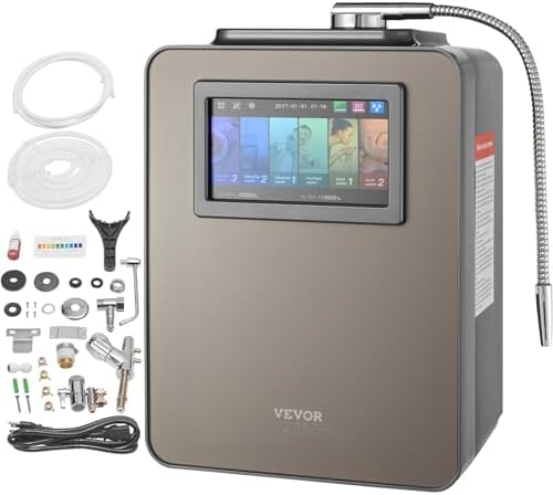 VEVOR Alkaline Water Ionizer Machine, pH 2.5-11.2 Alkaline Acidic Hydrogen Water Purifier, 6 Water Settings Home Filtration System, Up to -850mV ORP, 10000L Per Filter, UV Function, Water Heating