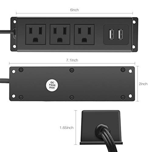 Cccei 3 Outlets Wall Mount Power Outlet Strip With Usb, Under Desk Power Strip Mountable Flat Plug, Desk Mount Power Strip With 6Ft Power Cord. #TOP2