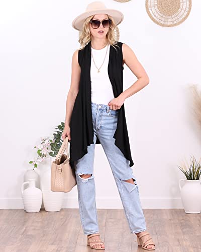 Popana Womens Long Sleeveless Summer Cardigan Vest Lightweight Duster Cardigans Plus Size Made In Usa 2X Black #TOP3