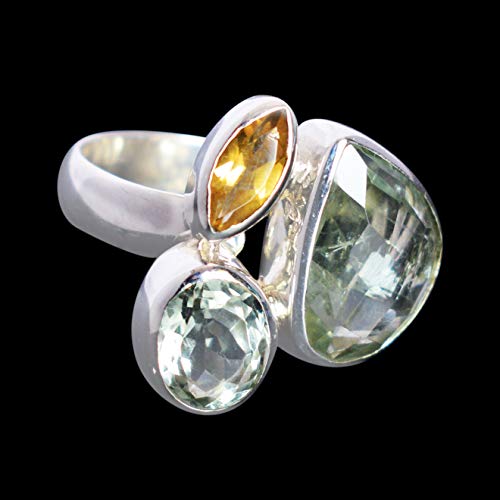 Bague en argent sterling 925 avec améthyste verte et citrine véritable - 5