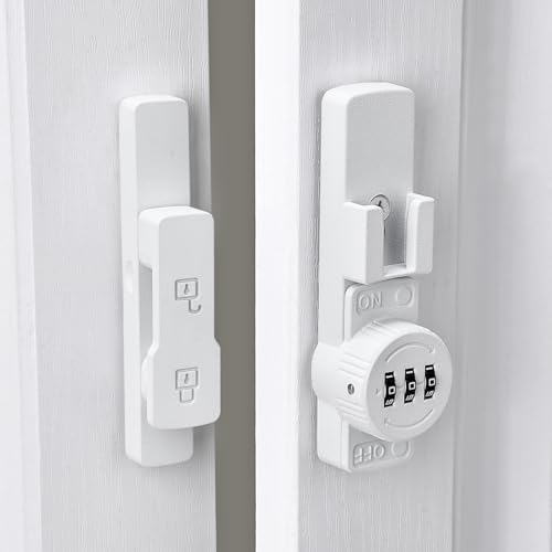 Image of INIRET 2 Packs Matte White 180 Degree Barn Door Lock,Mechanical Password Lock,3 Digit Password Keyless,Flip Latch with Combination,Protect Privacy,for Barn Door,Cabinets,Windows,Garden,Bathroom