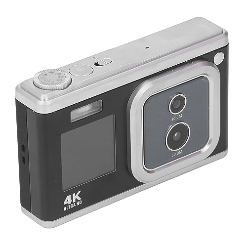 Rankomu Cámara digital 4K HD, cámara dual con pantalla IPS dual, zoom 16X, enfoque automático, linterna de belleza, diseño portátil pequeño, color negro