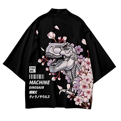 Image of DOSLAVIDA Men's Japanese Kimono Cardigan Suit Chinese Style Printed Jacket Pants Set Open Front Seven Sleeve Top & Shorts