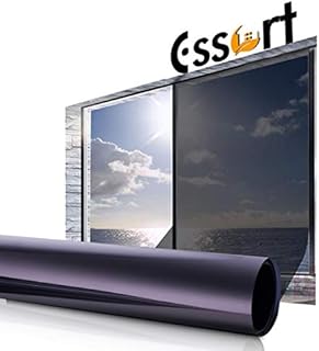 Essort Window Films, Privacy Film for Glass Windows Bubble Free Self Adhesive One Way Privacy Sun Blocker Heat Reflective Blackout for Home Office Decor Silver 60x200cm
