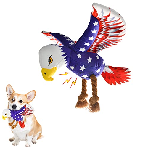 Vehomy 4th of July Puppy Dog Toy - Independence Day Plush Eagle Toy with Crinkle Paper Squeaker for Small Medium Dogs
