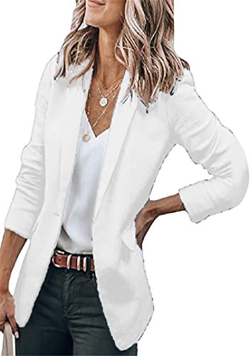 EFOFEI Femme Cardigan Blouson Devant Ouvert Costume à Simple Boutonnage Manteau Mince d'Été Vêtements d'Extérieur Simples Et Élégants Blanc M