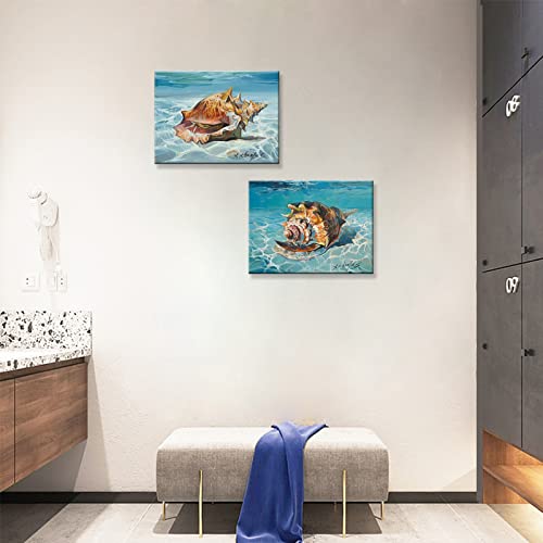 Beach Decor Bathroom Wall Art, Seashell Bathroom Decor - Beach Decorations For Home, Bathroom, Bedroom, Living Room, Coastal Nautical Wall Decor, 12X16 Inches Framed Wall Art Ready To Hang #TOP4