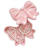 Afarnook Pink Bow Shaped Jewelry Ceramic Box Coquette Bow Shaped Ceramic Jewelry Dish Tray Organizer Storage Ring Holder for Room Decoration Trinket Box Valentines Gift for Women Wife Bridesmaids