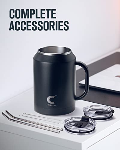 Coolplus 50 Oz Mug Tumbler With Handle And Straw, Large Stainless Steel Travel Insulated Water Cup With 2-In-1 Lid, Double Wall Metal Keep Cold 36 Hrs, Sweet Proof Bpa-Free, Midnight Black #TOP6