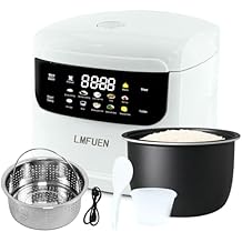 Portable Mini Stainless Steel Low Carb Rice Cooker,2L,6 Cups Cooked/3 Cups Uncooked,400W Non-Stick Rice Maker, 24 hours Timer Delay,10 Functions, Fast Cooker,Auto Keep Warm,White