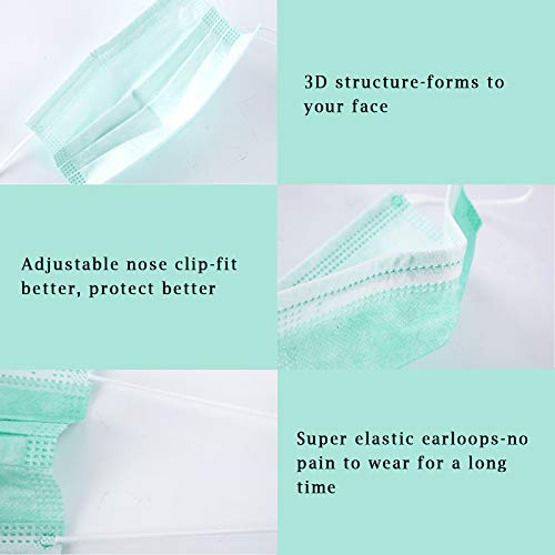 Image of Borje Green Disposable Face Mask 100 Pcs Green Face Masks 3 Ply Protection Masks