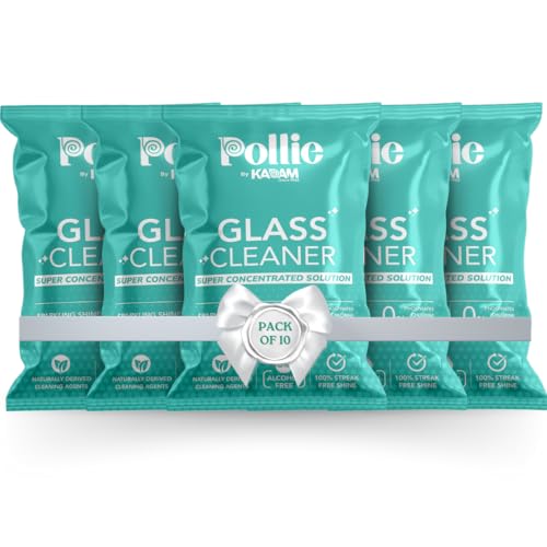 Image of Pollie Glass Cleaner India's #1 Super Concentrated Refill Sachets for Glass and Surface Cleaner | Pack of 10 Sachets for 5L Liquid | Applicable on Car, Kitchen, Home and all Glass Surfaces