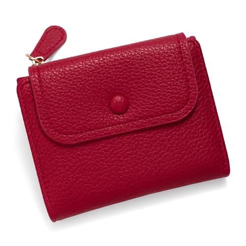 [GFHSKPOK] Multi Slot Card Case Soft Leather Coin Purse Short Wallet for Women(Red)