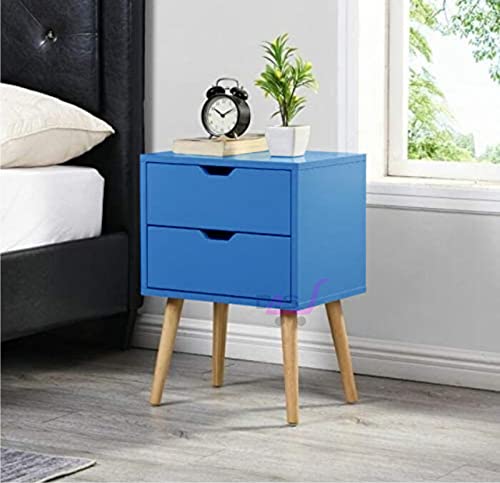 Dime Arts Shoppee Engineered Wood Bed Side Table with 2-Drawer and Storage (Blue)