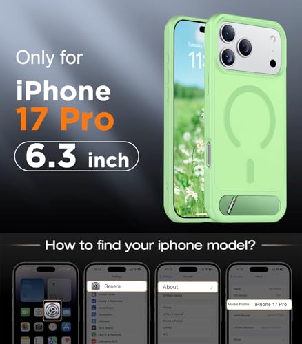 Image of Designed for iPhone 17 Pro Case, [Built-in Invisible Kickstand][Compatible with MagSafe][Military Grade Shockproof] Slim Translucent Matte Phone Case 6.3 inch (Light Green)