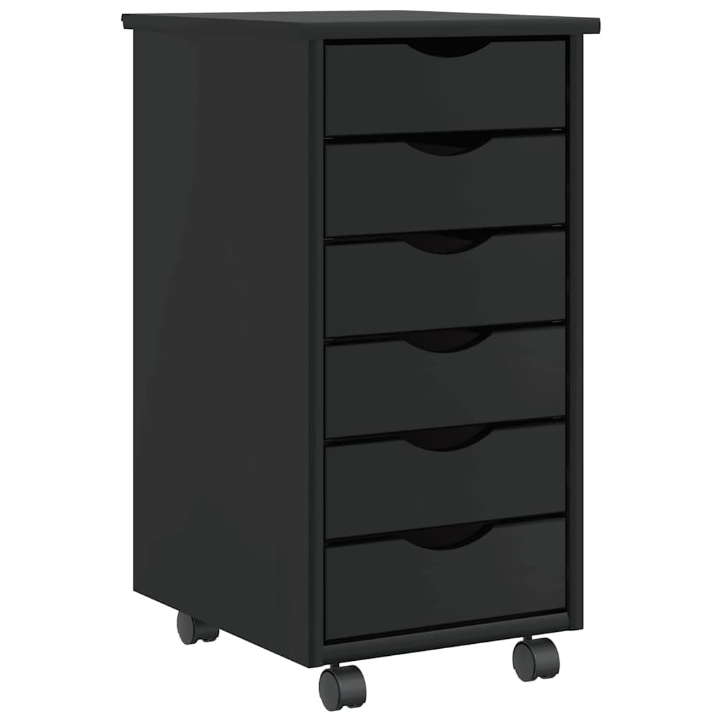 Hothingwell Armadio a rotelle con cassetti in legno di pino massiccio nero, raccoglitore a rotelle per ufficio con ruote, carrello portaoggetti per documenti e file, mobile con cassetti per soggiorno,