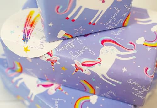 "Abacus Wrapping Paper 11360A""Unicorn"" Gift Wrap Pack with 2 Sheets & 2 Tags, Plastic Free", Multicoloured