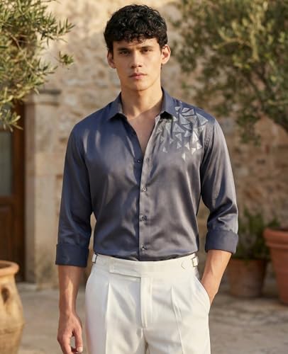 Image of IndoPrimo Men's Stylish Satin Shirt for Party, Formal, Daily and Casual Wear Full Sleeve Shirt for Mens - Trio