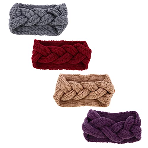 WRITWAA 4pcs Knitted Warmer Headband Ear Warmers for Knit Wrap Hair Band with Buttons Comfortable Wool Material Stylish Fashion Accessory for Women Random Color