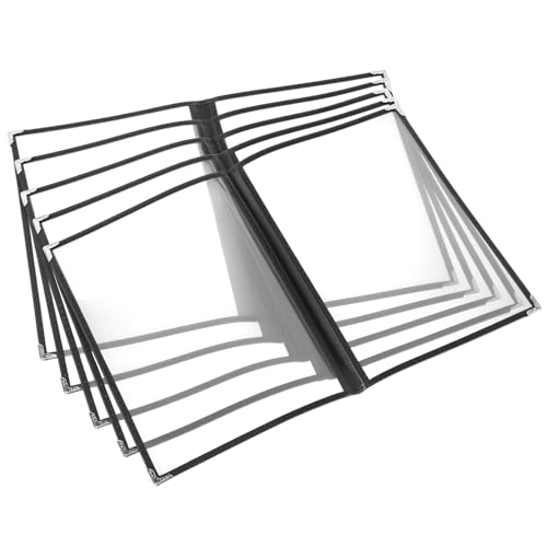 QWORK® 5 stück schwarze menükartenhalter im a4-format, doppelt faltbare doppelansicht speisekarte, für restaurants, hotels, bars, hochtransparentes pvc-material, metallkante