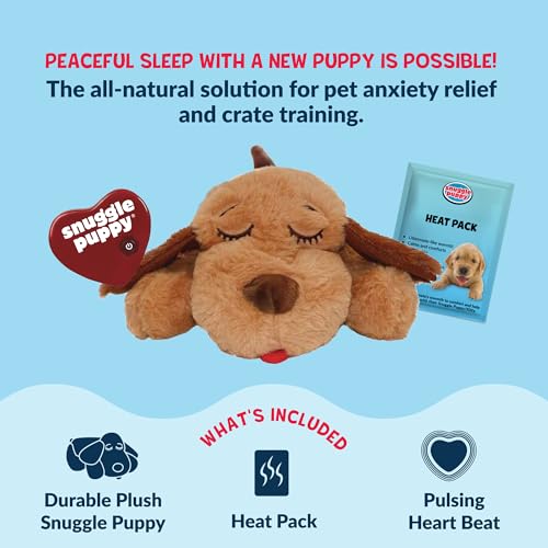 Snuggle Puppy Original Heartbeat Puppy Toy with Real-Feel Pulse & Heat Pack, Calming Sleep Aid for Puppy Anxiety, Crate Training, First Nights & New Puppy Transition - Biscuit