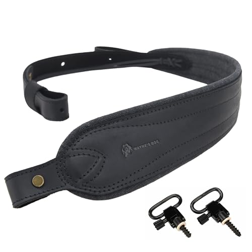 WAYNE'S DOG Leather Gun Sling, Padded Canvas Shoulder Straps with Swivels (Black, with Swivels)