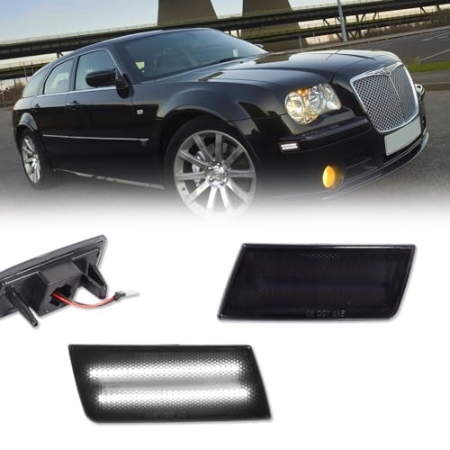 GTINTHEBOX Smoked Lens Front White LED Side Marker Light Compatible with 2005-2010 Chrysler 300,Replace OEM Sidemarker Lamps