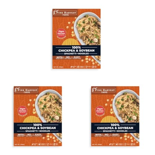 Image of Pink Harvest Farms Chickpea & Soybean Spaghetti Noodles | No Rice - No Maida | Vegan | Gluten Free | High Protein | 200 grams Pack (Pack of 3)